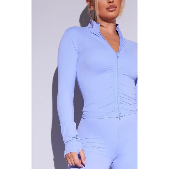 Pretty Little Thing Sport1 10 Violet Purple Sculpt Ruched Athletic Zip Jacket - Picture 1 of 12